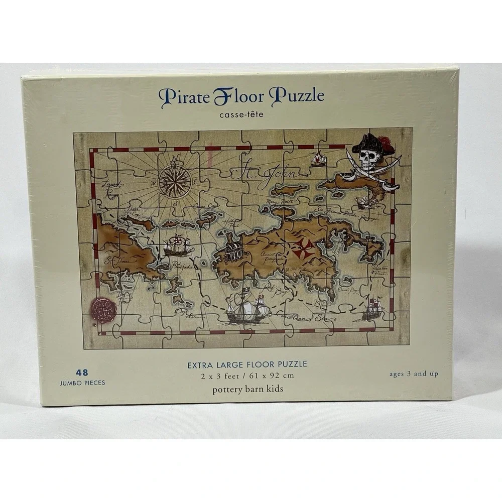 Pottery Barn Kids Pirate Puzzle Caribbean Map Adventure Homeschool Vintage Style